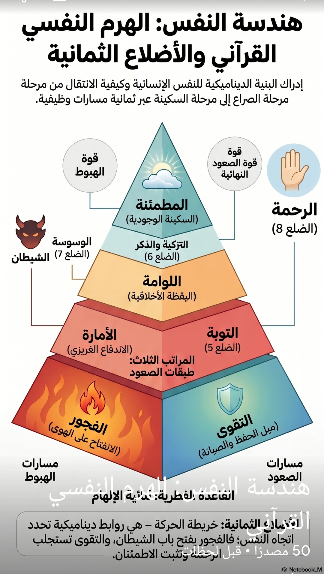توزيع الأضلاع الثمانية نموذج النفس البشرية حول المحور المركزي: الفجور ↔ التقوى