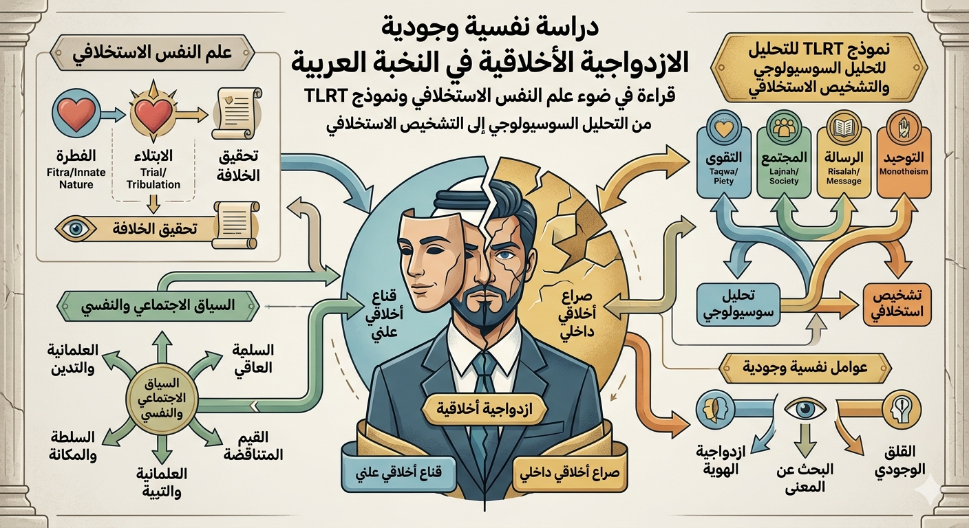 دراسة نفسية وجودية الازدواجية الأخلاقية في النخبة العربية قراءة في ضوء علم النفس الاستخلافي ونموذج TLRT من التحليل السوسيولوجي إلى التشخيص الاستخلافي